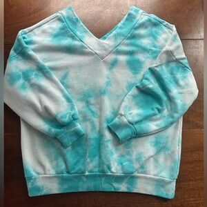 Blue Buttercup Tie Dye V-Neck Sweatshirt Aqua Teal Small Made in the USA